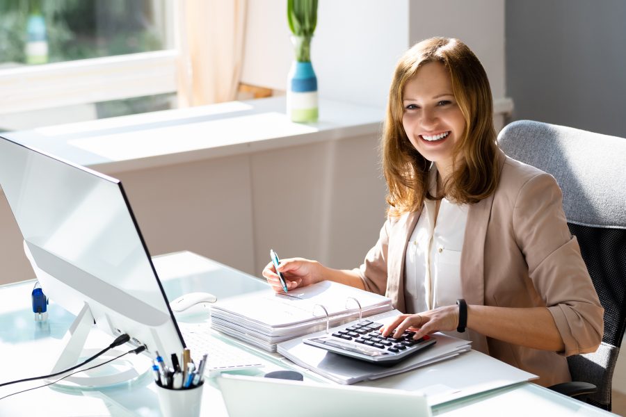 Professional Accountant Woman In Office Doing Accounting And Budget
